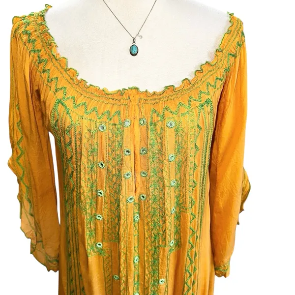 Poupette St. Barth Yellow Embroidered Off Shoulder‎ Smocked Resort Mini Dress - Image 7