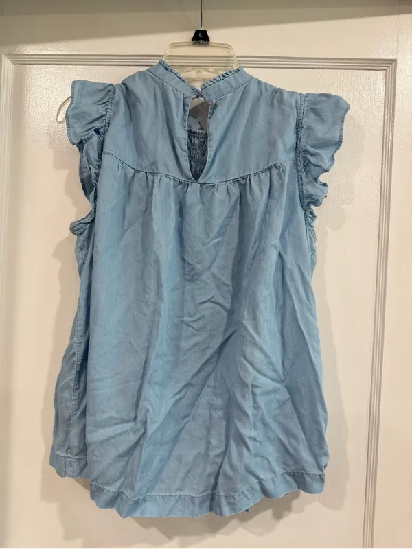 crown & ivy Light Blue Smocked Ruffle Sleeve Blouse - Image 3