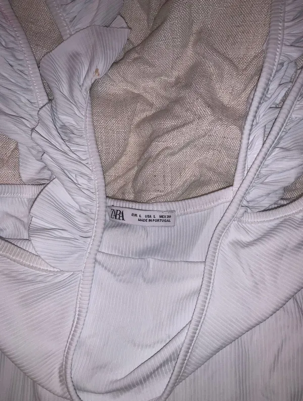 ZARA White Ribbed Bodysuit W Ruffle Straps - Image 3