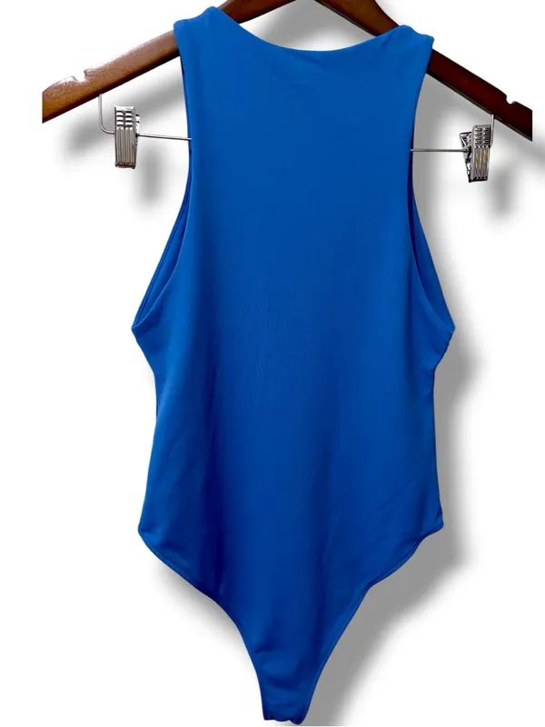 ZARA | EUC Turkey Bright Royal Blue High Neck Stretch Sleeveless Bodysuit (S) - Image 4