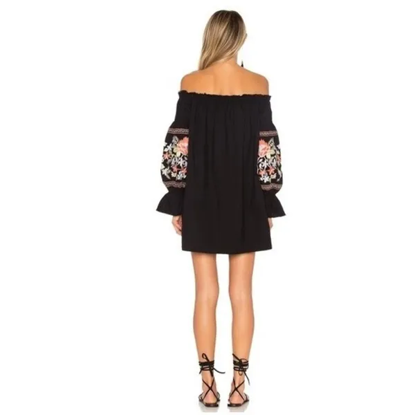 FREE PEOPLE Fleur Du Jour Mini Dress Black Floral Embroidered Off Shoulder Small - Image 8
