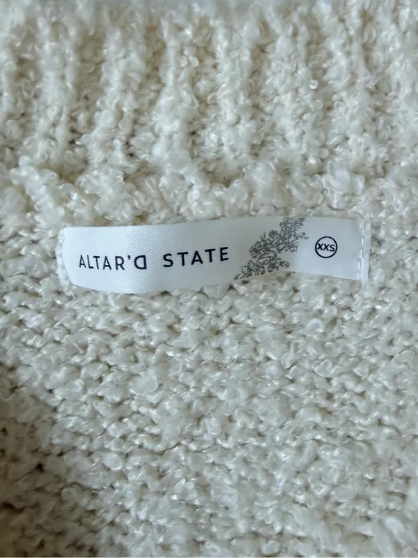 Altar’d State Cream Cropped Cardigan Sweater with Brown Flowers XXS - Image 2
