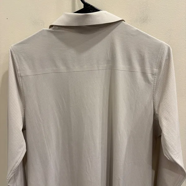 Athleta Urbanite Textured‎ Dress City Stripe Cream White Midi Shirt Dress Small - Image 9