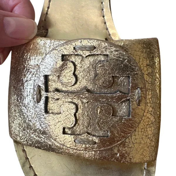 Tory Burch Aerin Metallic Gold Kitten Heel Slides 8.5‎ - Image 13