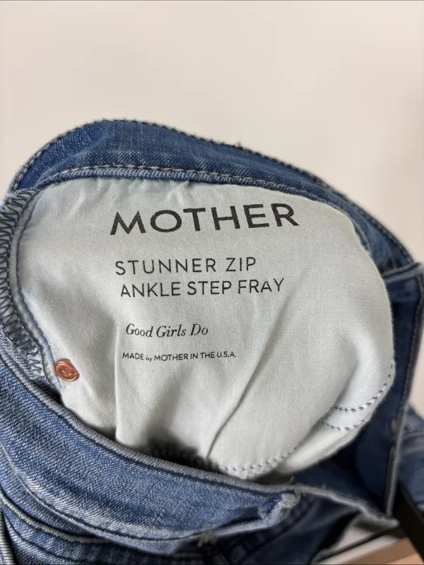 Mother Stunner Zip Ankle Step Fray Jeans Women’s Size 28 Good Girls Do Blue - Image 6