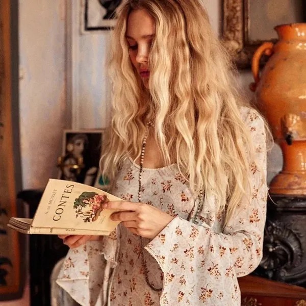 SPELL & THE GYPSY Fleur Frill Bias Maxi Dress Teapot Blue Floral‎ Bohemian Large - Image 9