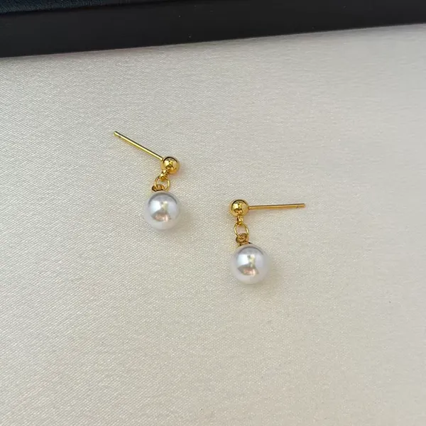 8mm White Pearl Dangle Drop Earrings for Women - Image 2