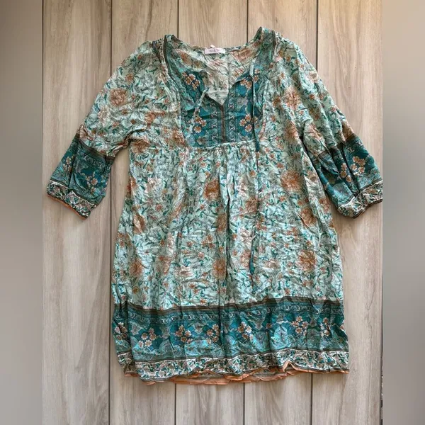Bluetime Floral Boho Dress Blue Medium NWT - Image 4