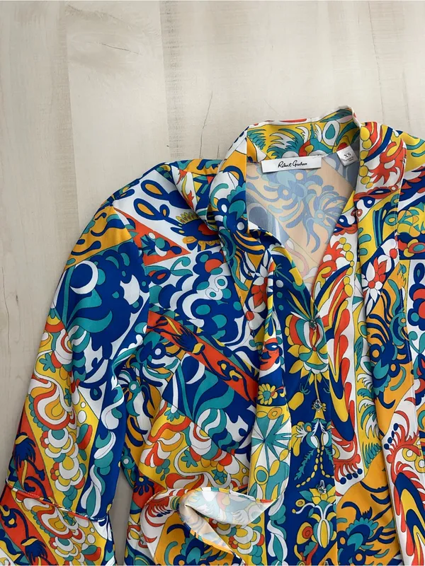 ROBERT GRAHAM printed flouncy dress event casual vacation XS - Image 2