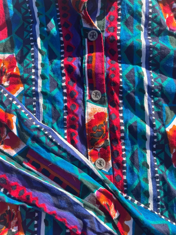 Vintage Roper Western Aztec Floral Button Down Shirt Large - Image 3