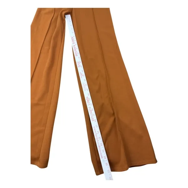 FORE Caramel Brown High Waisted Wide Flare‎ Leg Pants V Waistband Medium Pintuck - Image 6