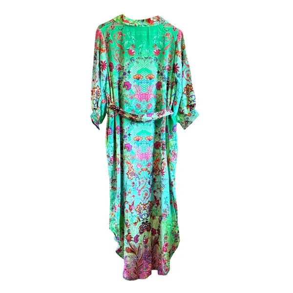 Sakkas Fits a Large‎ Floral Paisley High-Low Shirt Dress Green Boho OS1650 - Image 7