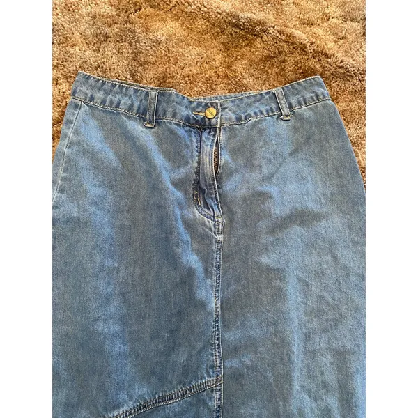 Y2K Asymmetrical Patchwork Denim Mermaid Flared Midi Skirt Medium Wash Boho Chic - Image 2