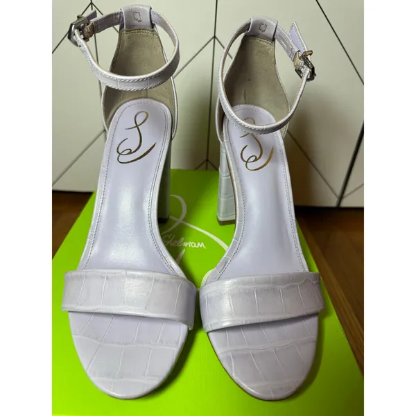 Sam Edelman Yaro Womens 7 Lilac Purple Croc Ankle Strap Chunky High Heel Shoes - Image 11