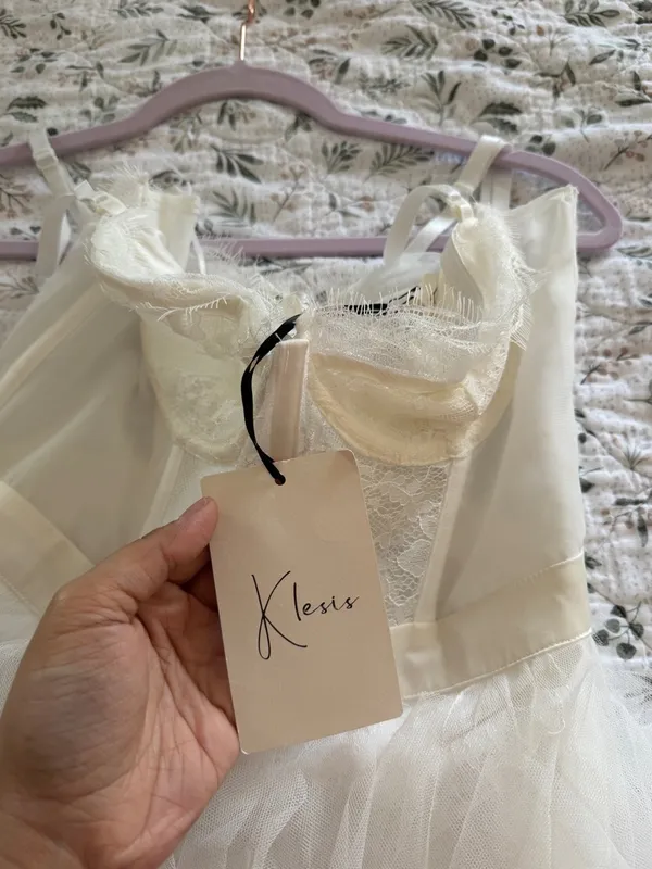 Klessis White Lace Bralette Maxi Dress Tulle Bridal Shower Bachelorette NWT - Image 4