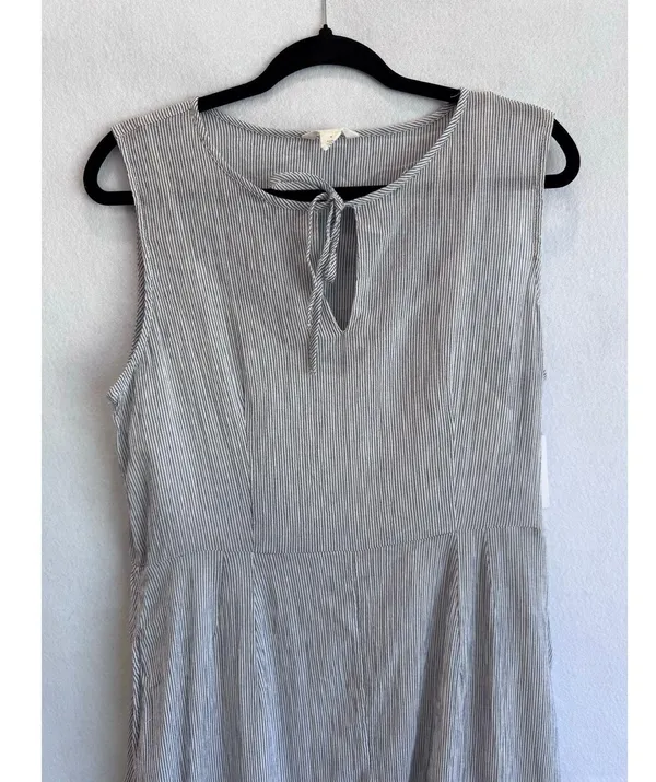 Caslon Striped Cotton Midi Dress Gray White Sleeveless Ruffle Summer M coastal - Image 6