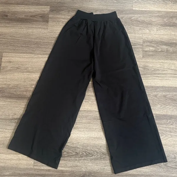OQQ Black Wide-Leg Pants Medium High Rise Casual Flare - Image 2