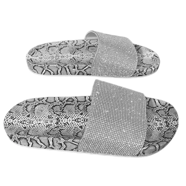 NWOB Rhinestone Snake Print Slides Gray Size 9 - Image 4