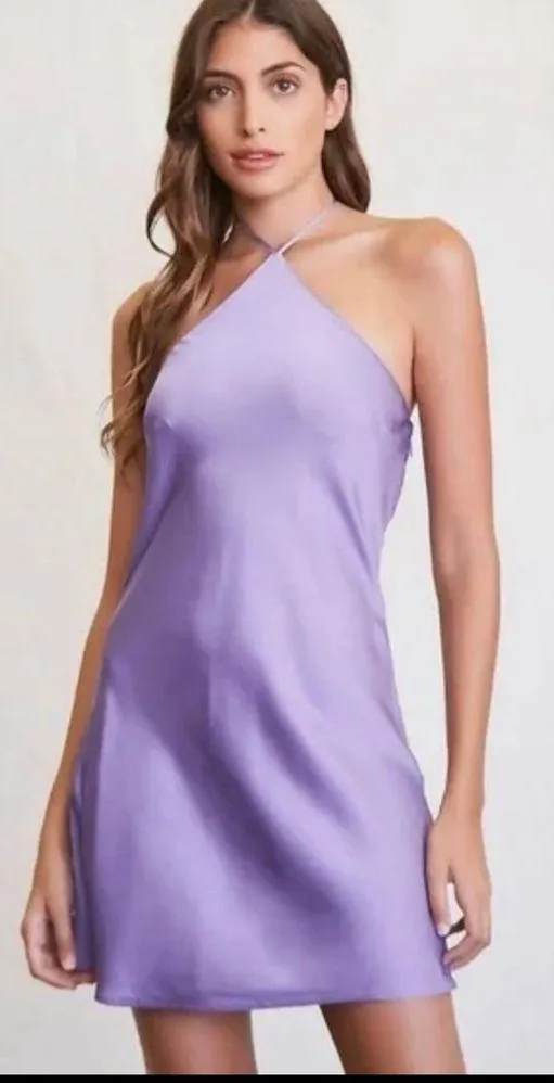 Purple Silk Halter Neck Slip Style Mini Dress Only Worn Once! PLEASE READ DESCRIPTION!!!! - Image 3