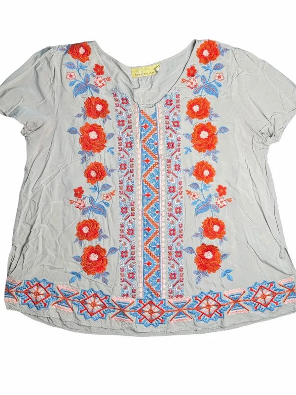 How Very Loved Floral Embroidered Boho Peasant Blouse Size L - Image 3