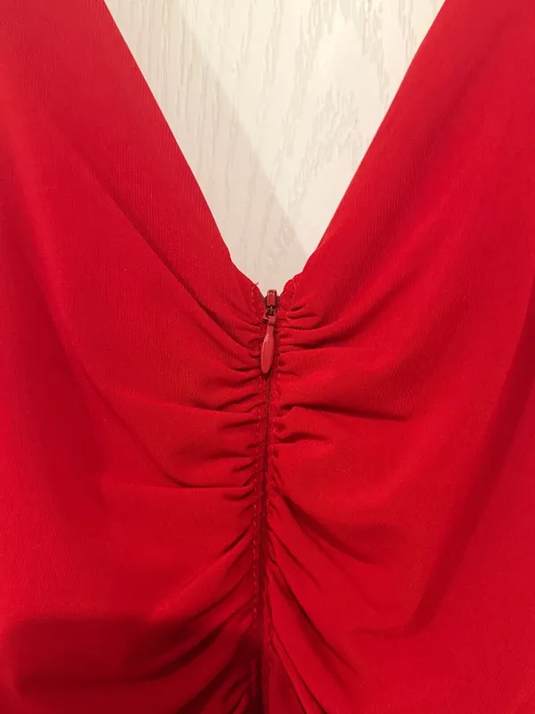 NWT Vintage Bodycon Cache Red V-Neck Midi Dress with Braided Straps - Image 3