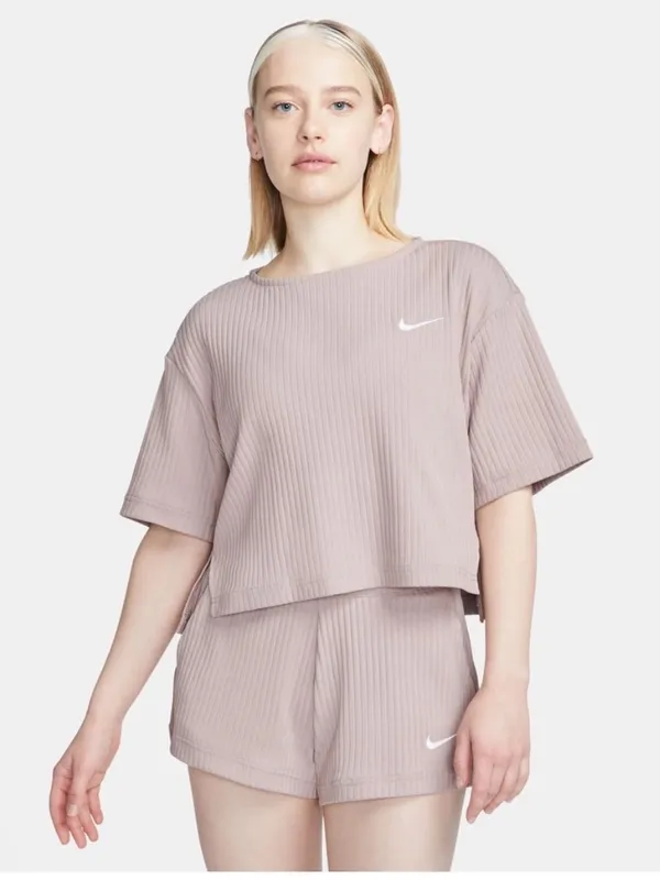 Nike High Waisted Ribbed Jersey Shorts- Diffused Taupe - Image 7