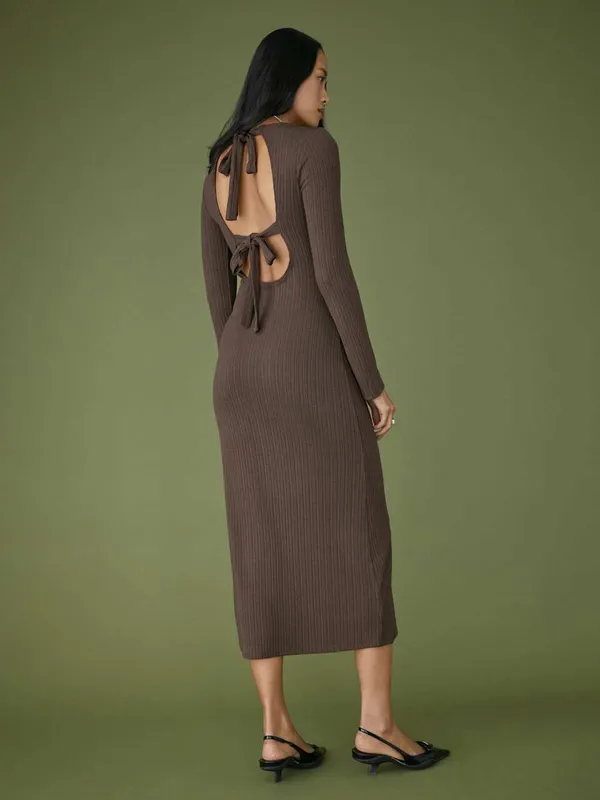 Reformation Benedict midi Dress brown size small - Image 2