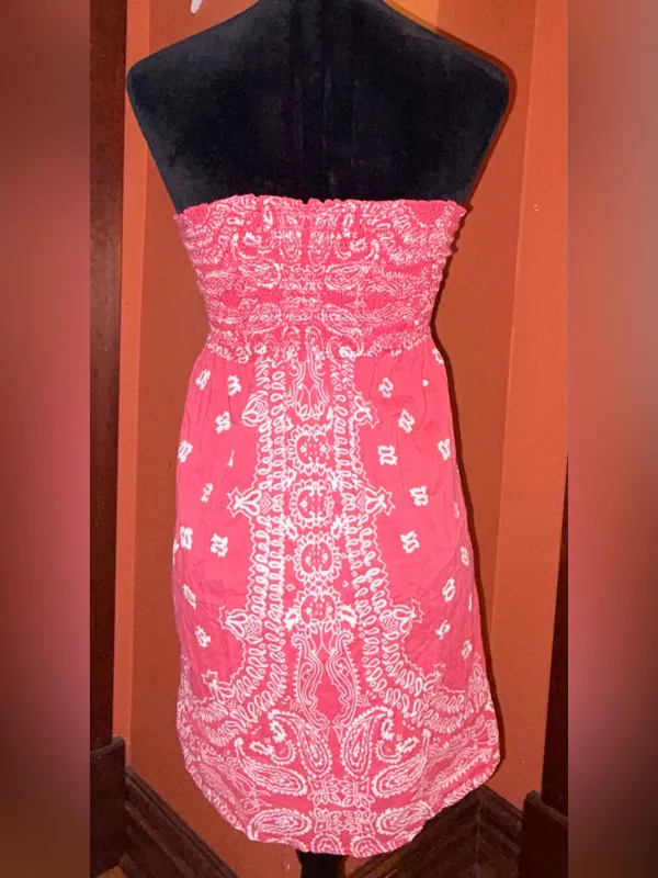 Raviya Vintage Y2K Strapless Coral-Pink Bandana Print Dress - Image 5