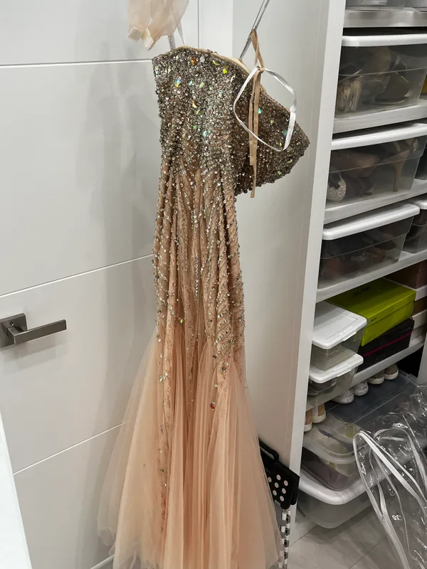 Prom Dress Tan Size 4 - Image 2