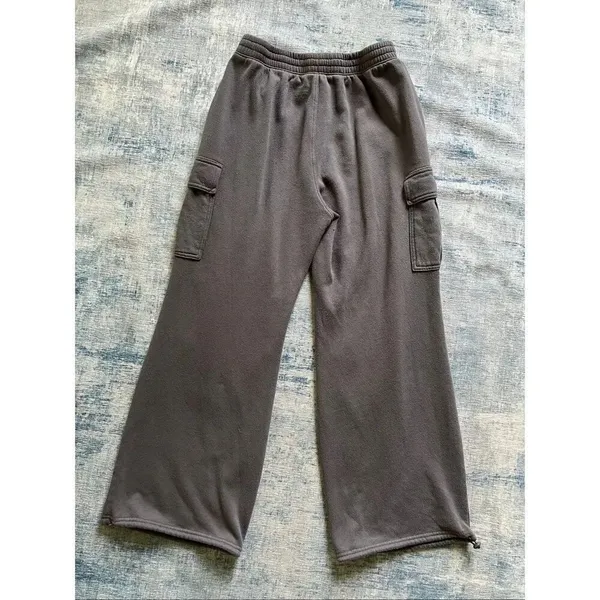 Hollister Gray Cargo Wide Leg Cinch Hem Ultra High Rise Sweatpants Small - Image 2