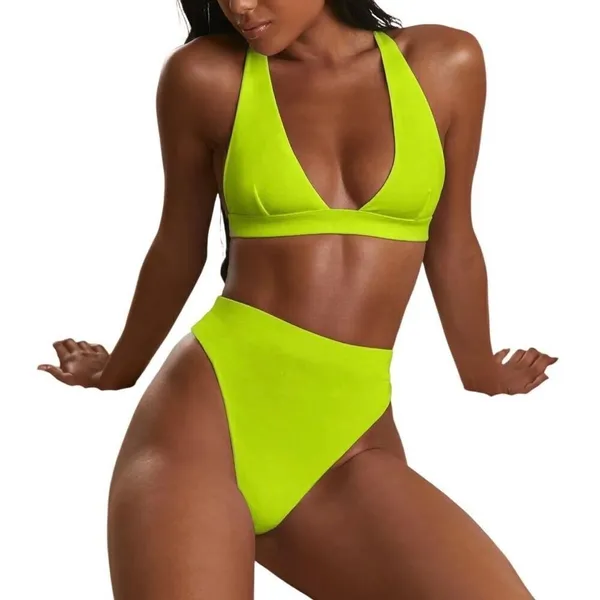 Neon Green High Waisted Thong Bikini Set Medium - Image 4