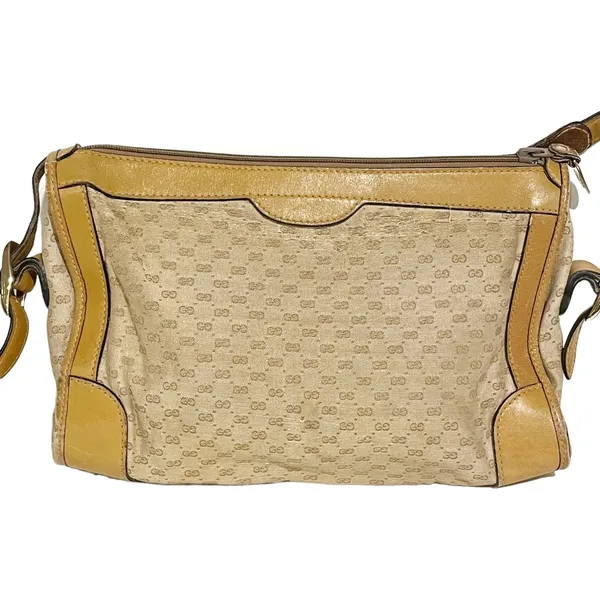 Gucci‎ Vintage GG Fabric Leather Trim Gold Hardware Shoulder Bag Pocketbook - Image 11