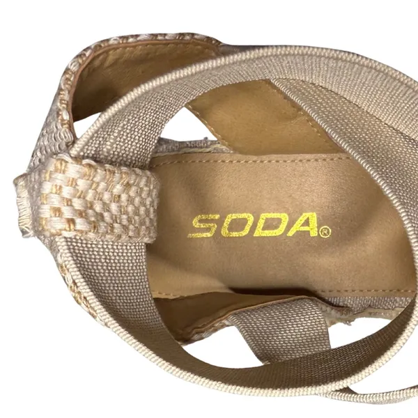 Soda Espadrille Platform Sandals Ankle Wrap Beige Linen + Hemp Size 8 - Image 5