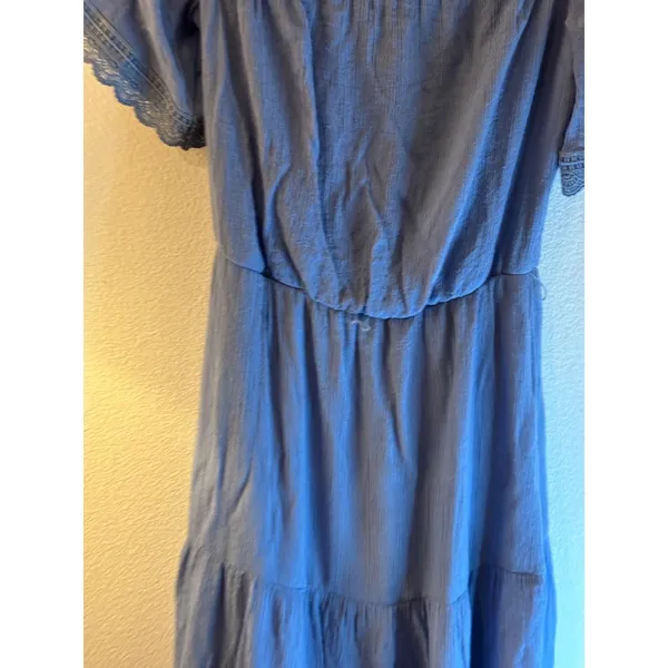 AUW Periwinkle Blue Off The Shoulder‎ Crochet Lace Trim Tiered Maxi Dress Small - Image 8