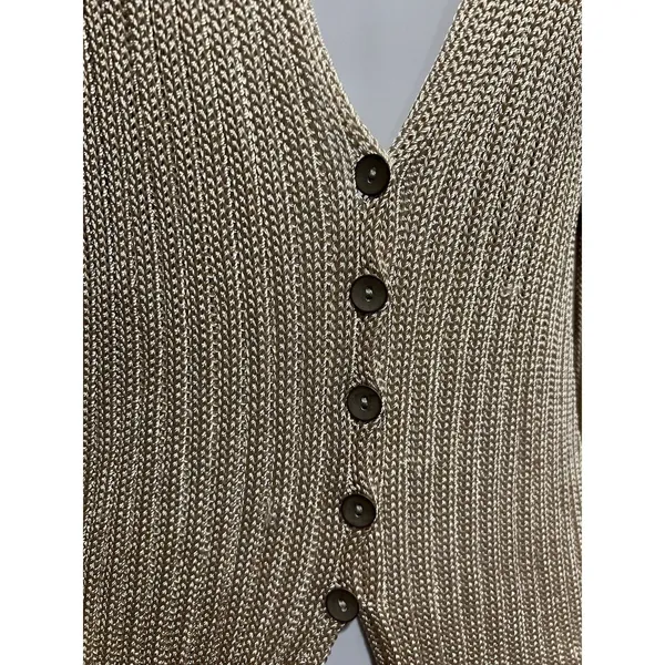 Free People Vie Boheme Cardi Sandcastle Tan Ribbed Knit Slit Cardigan Large L - Image 8