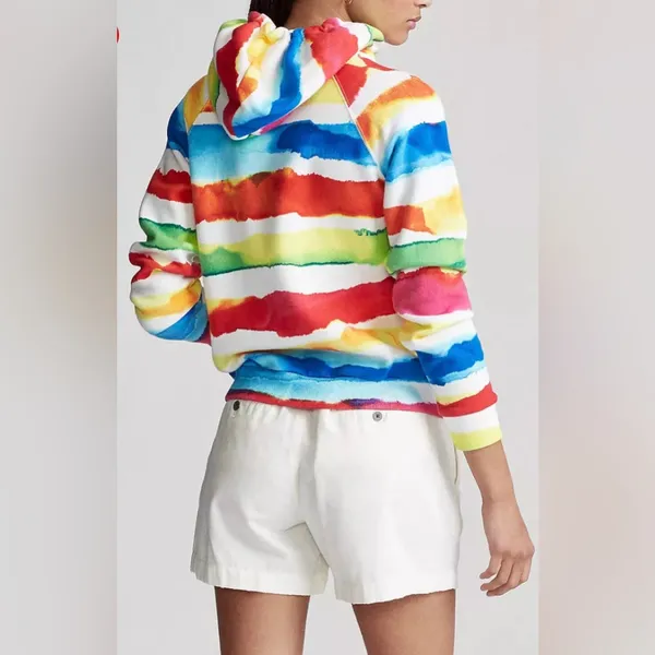 Ralph Lauren Watercolor Striped Rainbow Tie Dye Hoodie Size Large *no string - Image 3