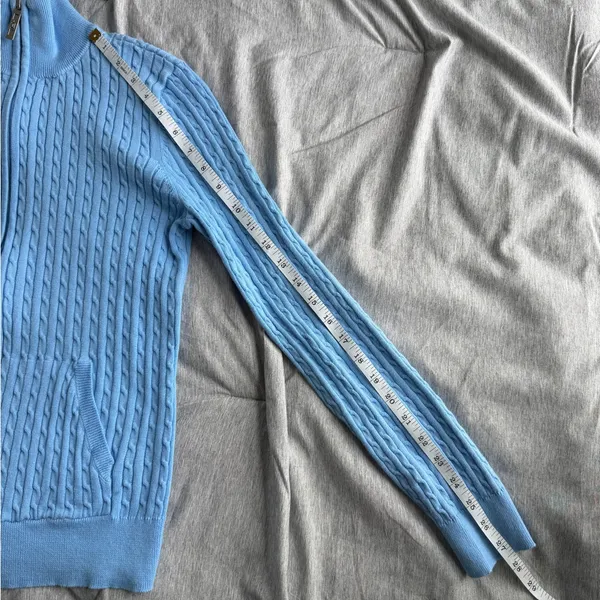 Lauren Ralph Lauren Active Women’s Light Blue Cable-Knit Full Zip Sweater M - Image 13
