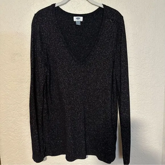 Old Navy Women's Gold‎ Metallic Long Sleeve Sweater Size Large V-Neck - Image 8