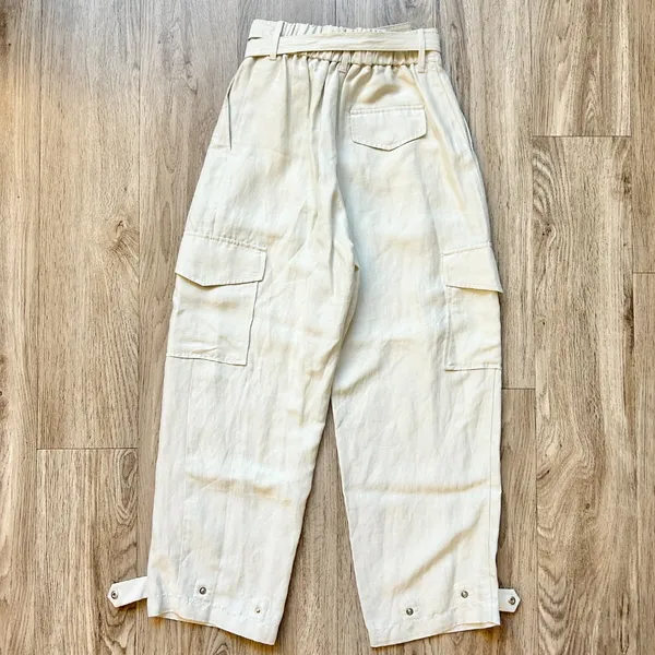 Aritzia Wilfred Kafka Linen High Rise Cargo Coastal Pants in Sand Cream Size 0 - Image 9