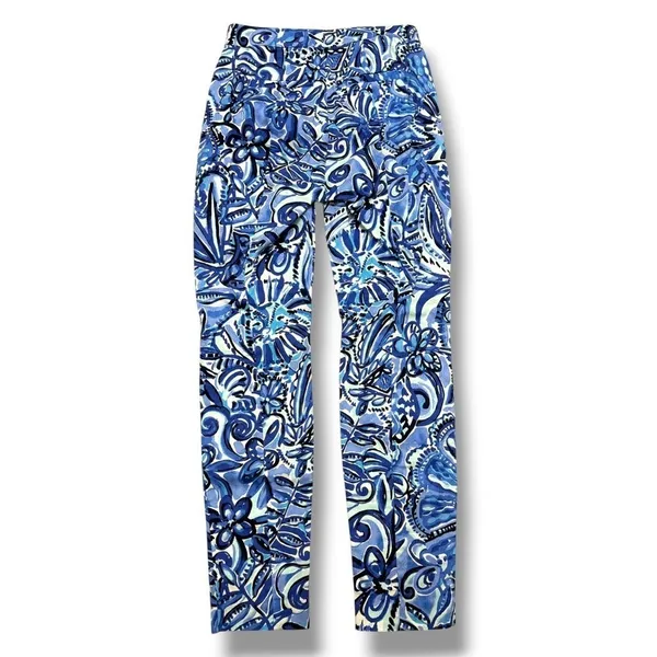 Lilly Pulitzer Kelly Skinny Ankle Pants Iris Blue Zanzibar Zoo Jacquard Womens 0 - Image 6