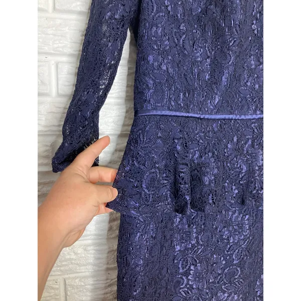 Adrianna Papell navy blue lace peplum sheath dress women's size 10 black‎ tie - Image 5