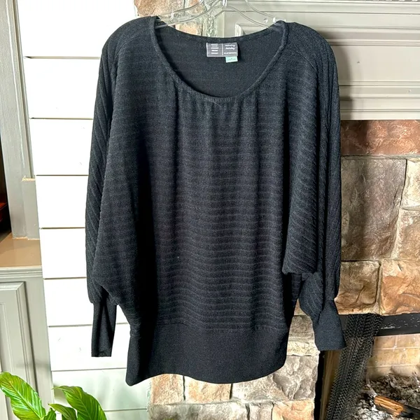 Anthropologie‎ 3/4" Sleeve Scoop Neck Striped Sweater, small - Image 3