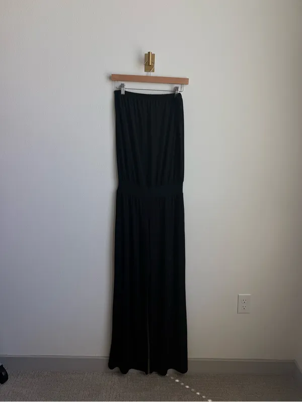 Carmen Marc Valvo Black Strapless Wide Leg Jumpsuit Cover Up Medium - Image 2