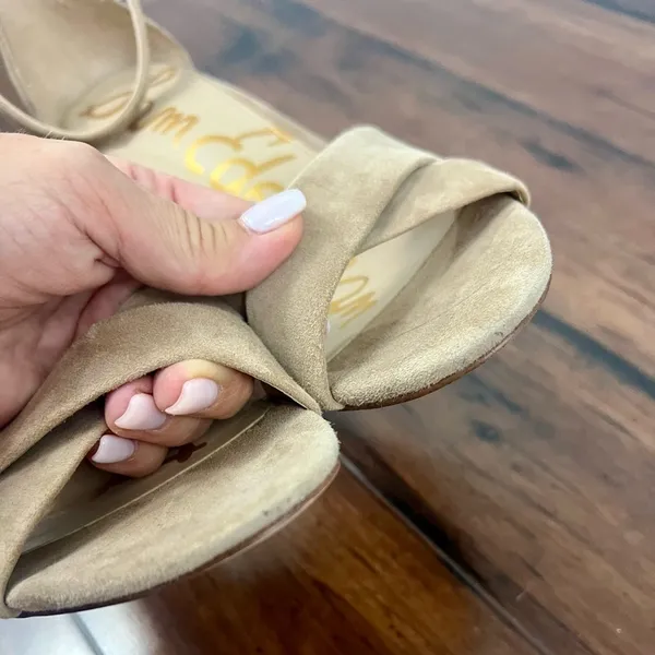 Sam Edelman Yancy Suede Block Heel Sandals Nude Beige Ankle Strap - Size 10 - Image 5