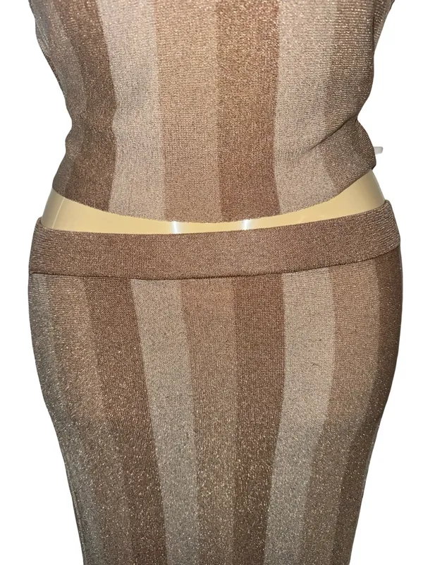 Forever 21 Shimmery Taupe and Beige Striped skirt Set - Image 3