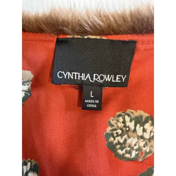 Cynthia Rowley Brown Faux Fur Vest with Orange Print Lining Size L Mobwife‎ fall - Image 5