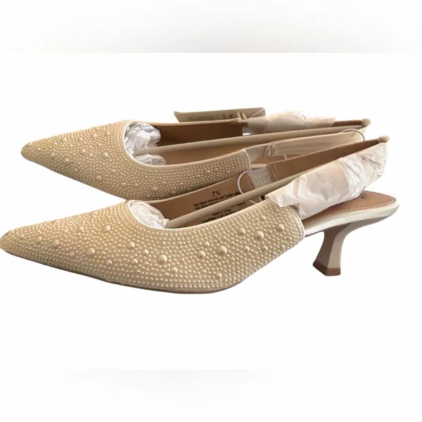 A New Day Women's Milan Pearl Slingback Kitten Heels Ivory NWT - Image 2