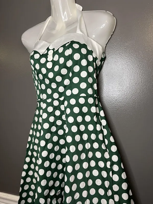 Dressystar Dress Womens Small Green Polka Dot Halter Fit & Flare Retro 50s - Image 4
