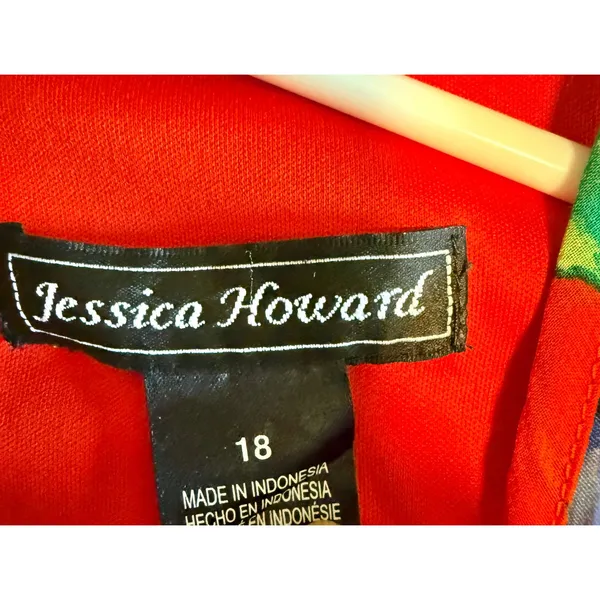 Jessica Howard Shift Dress L/XL Red Floral Sleeveless Chiffon Lightweight Beach - Image 3