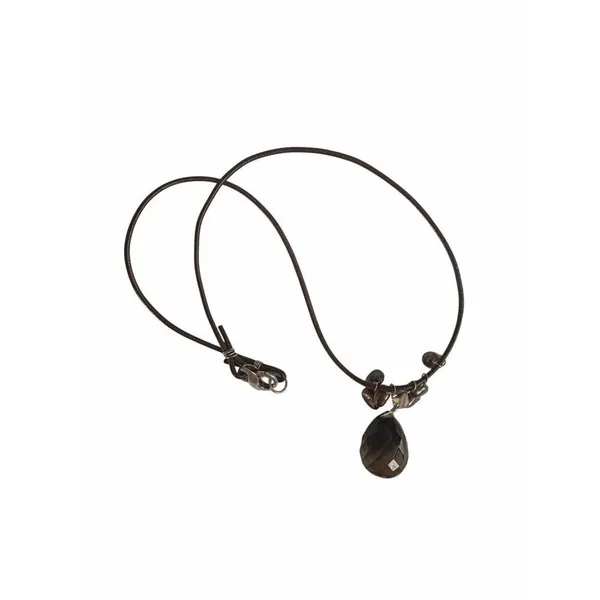 Handcrafted Sterling Silver Smoky Quartz & Peacock Pearl Leather Cord Necklace - Image 8